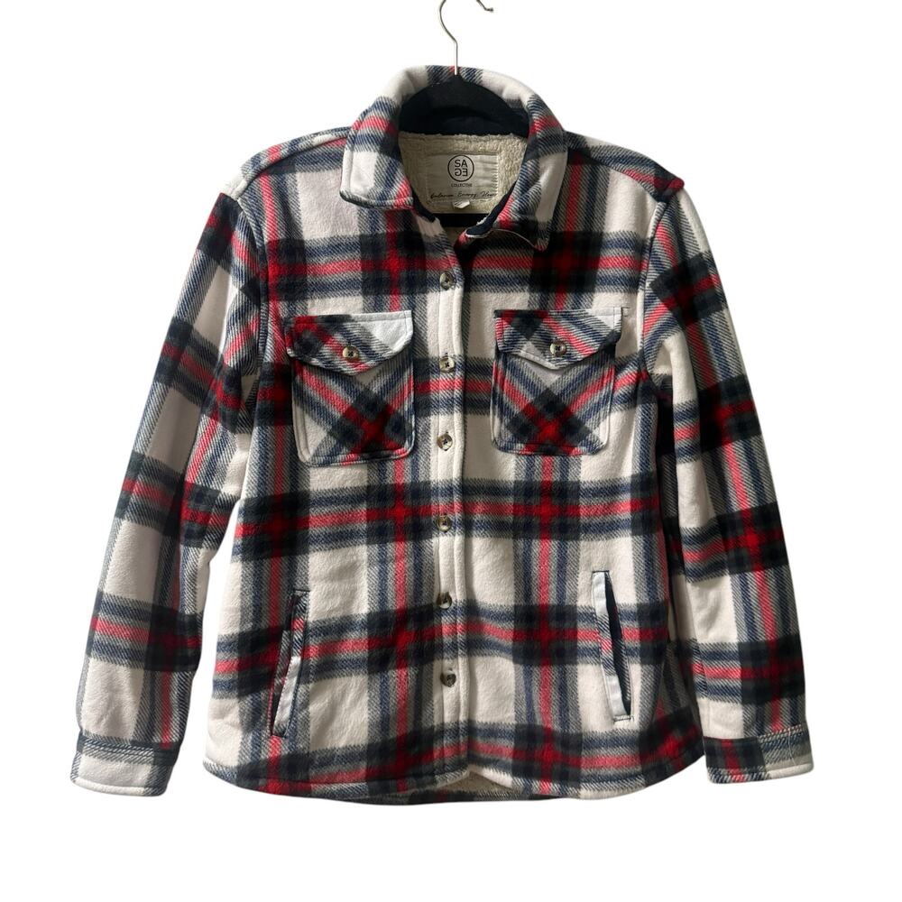 SAGE Collective Shacket Womens Size Small Red Plaid Sherpa Lined Southwestern